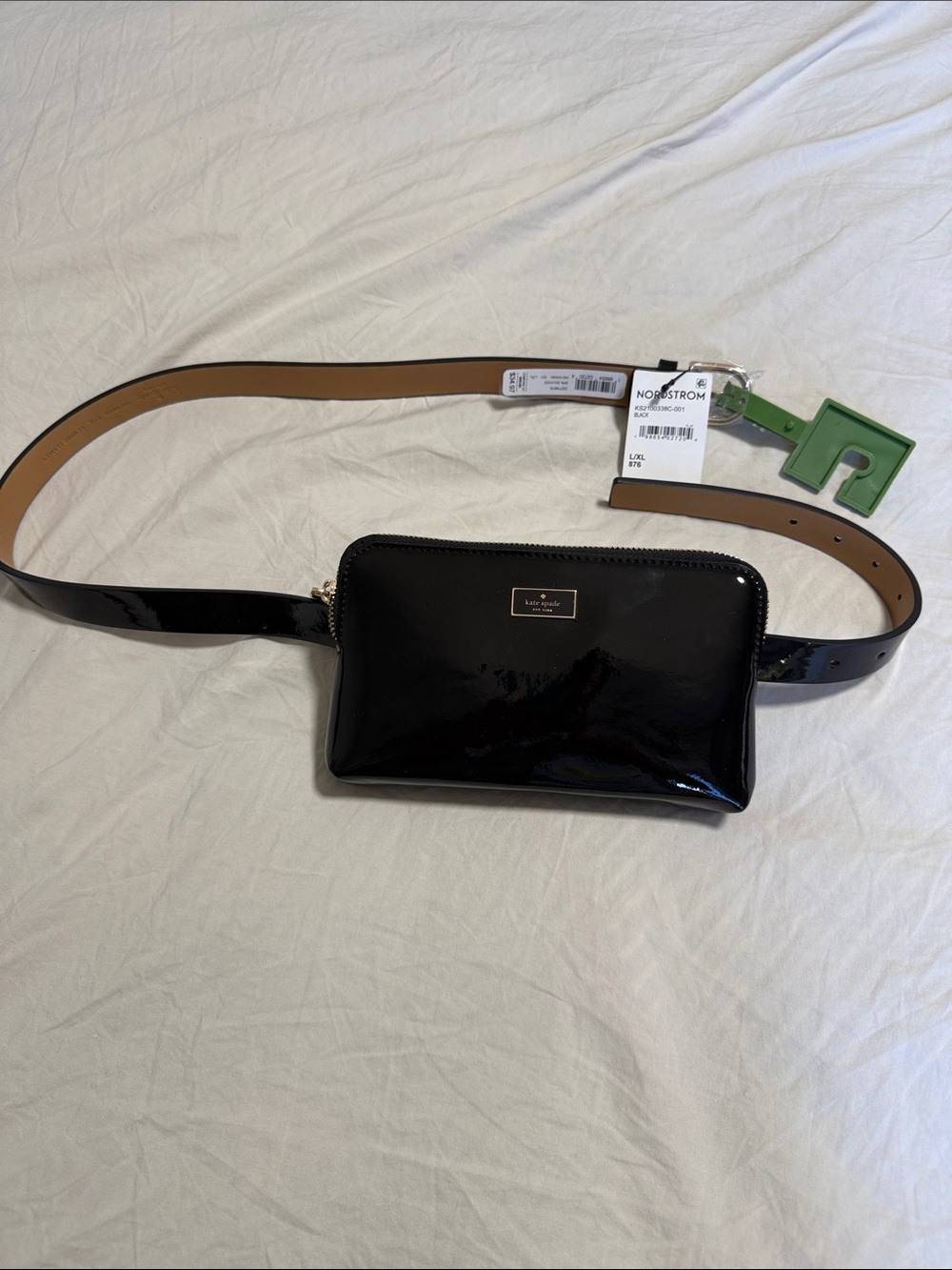 kate spade Black Patent Leather Waist Bag with Gold Plaque